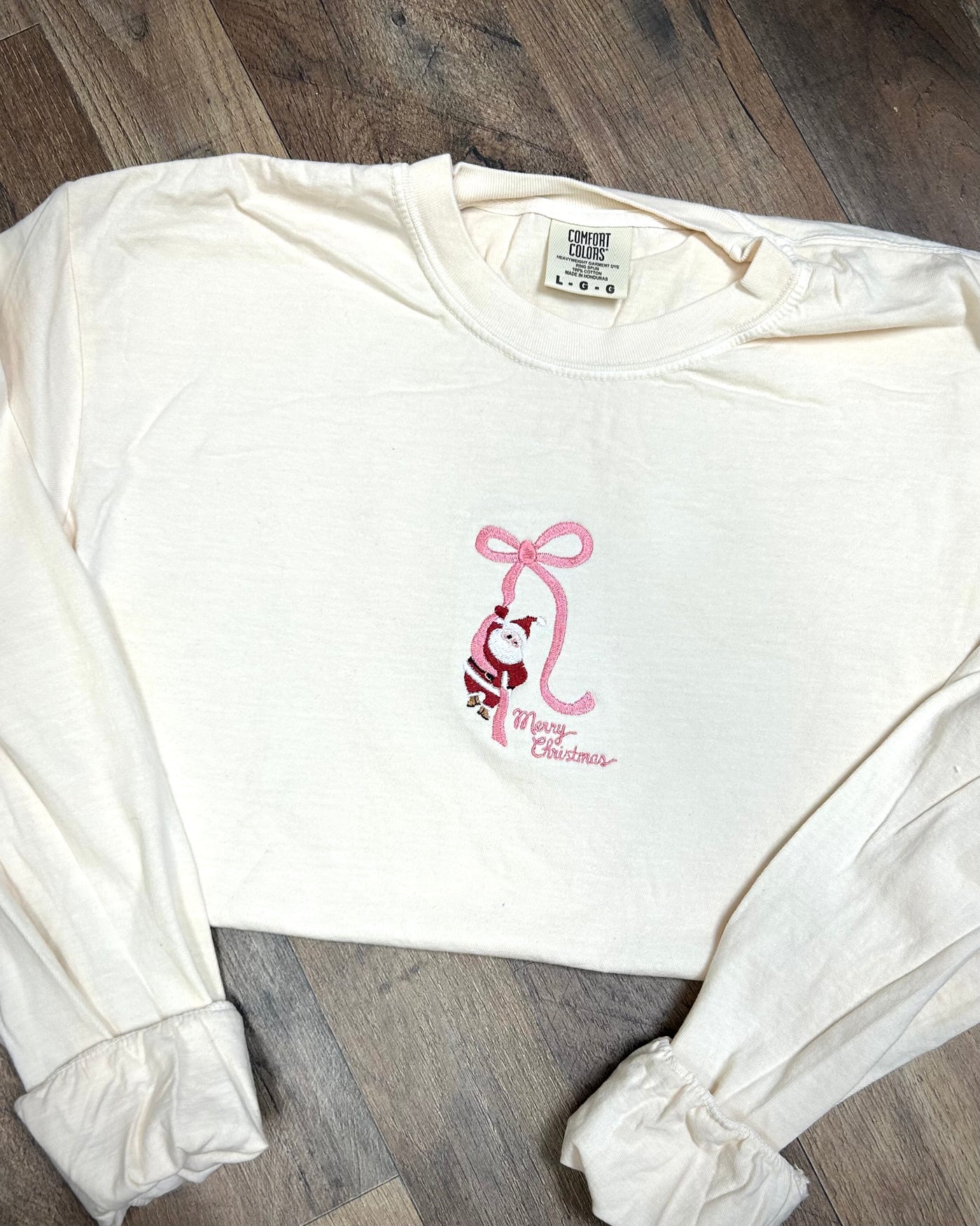 Embroidered Santa with a bow Tee