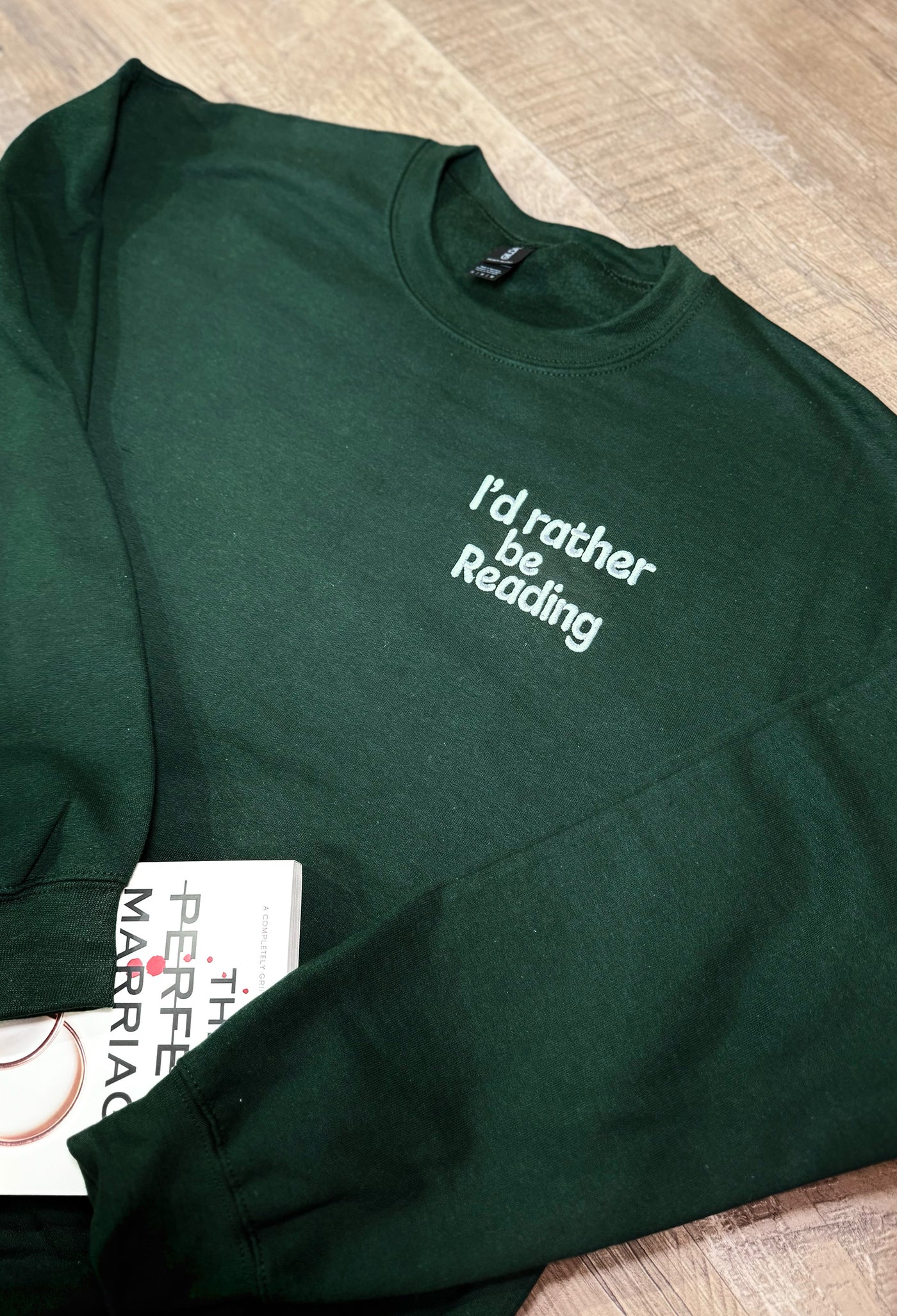 I'D RATHER BE READING EMBROIDERED SWEATER