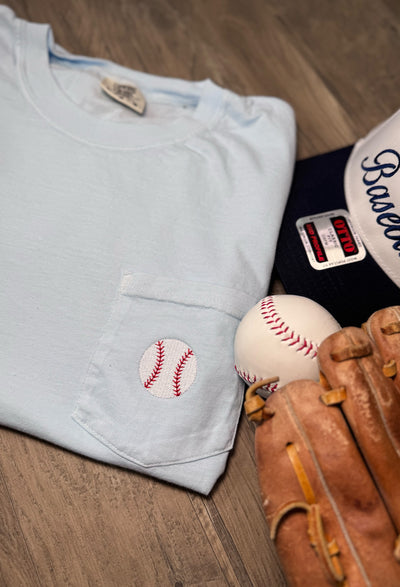 EMBROIDERED BASEBALL FAUX POCKET TEE