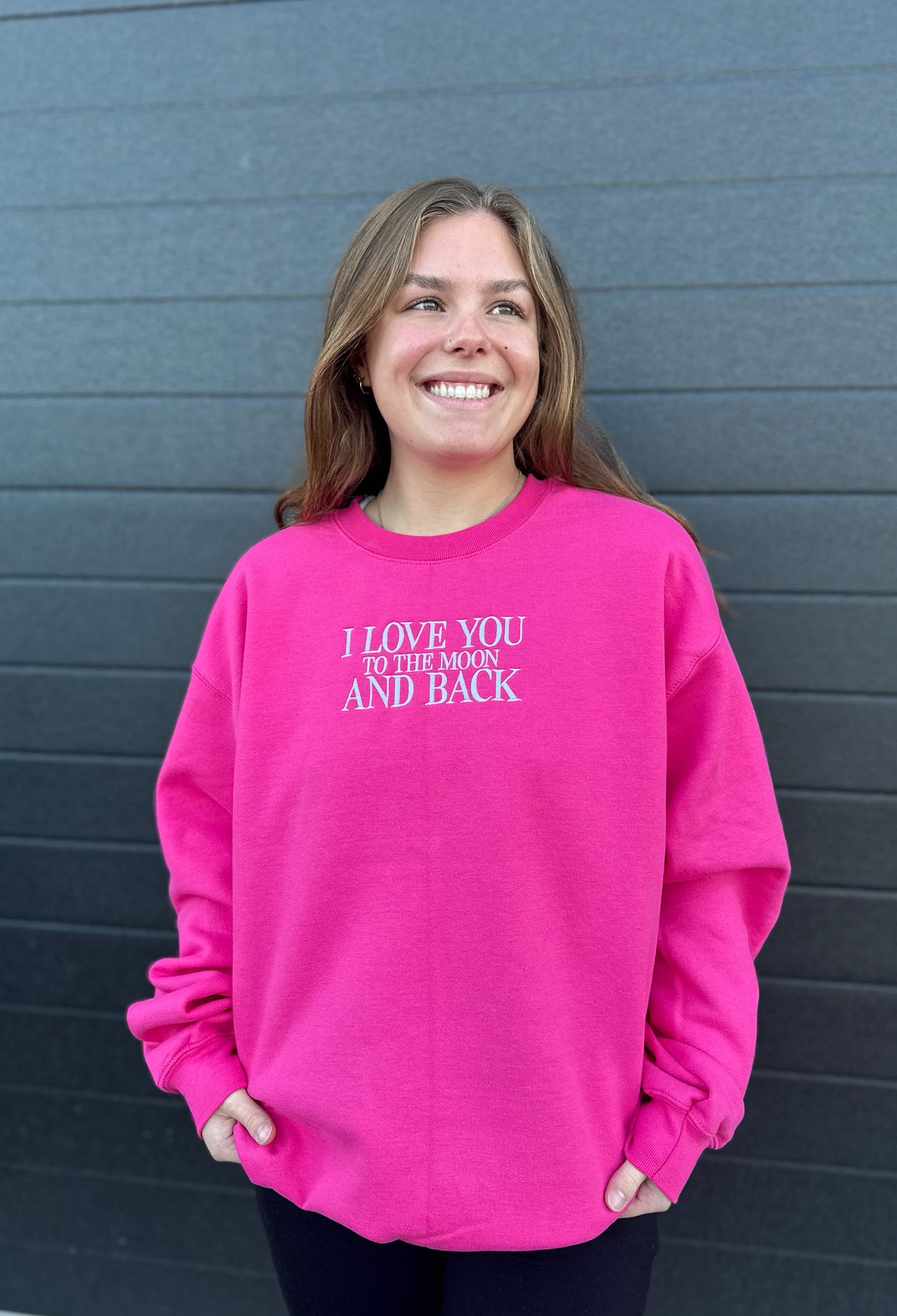 I LOVE YOU TO THE MOON AND BACK EMBROIDERED SWEATER