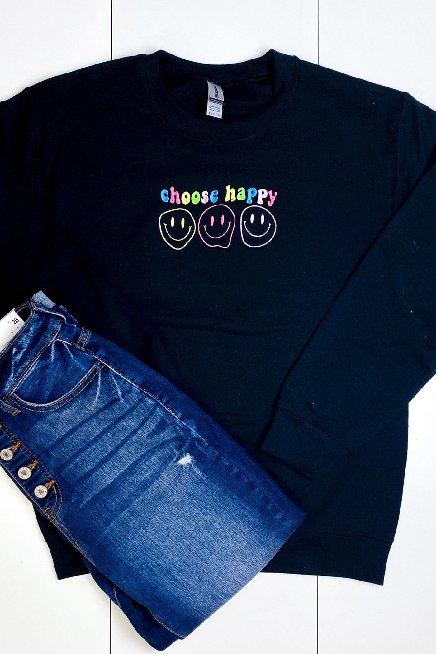 CHOOSE HAPPY EMBROIDERED SWEATER