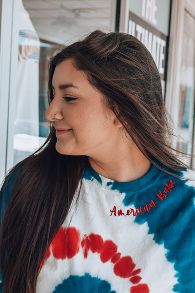 AMERICAN BABE EMBROIDERED TIE DYE TEE