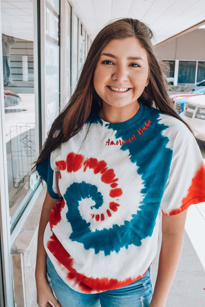 AMERICAN BABE EMBROIDERED TIE DYE TEE