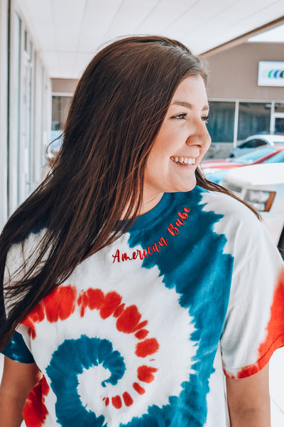 AMERICAN BABE EMBROIDERED TIE DYE TEE