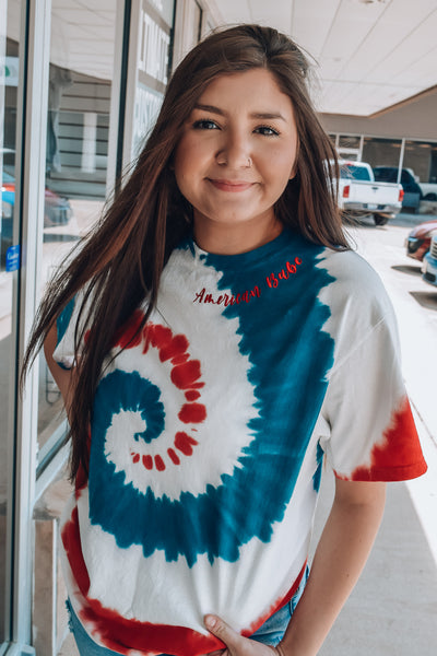 AMERICAN BABE EMBROIDERED TIE DYE TEE