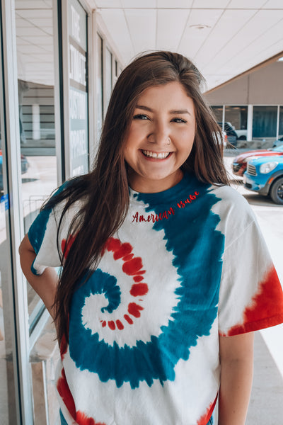 AMERICAN BABE EMBROIDERED TIE DYE TEE